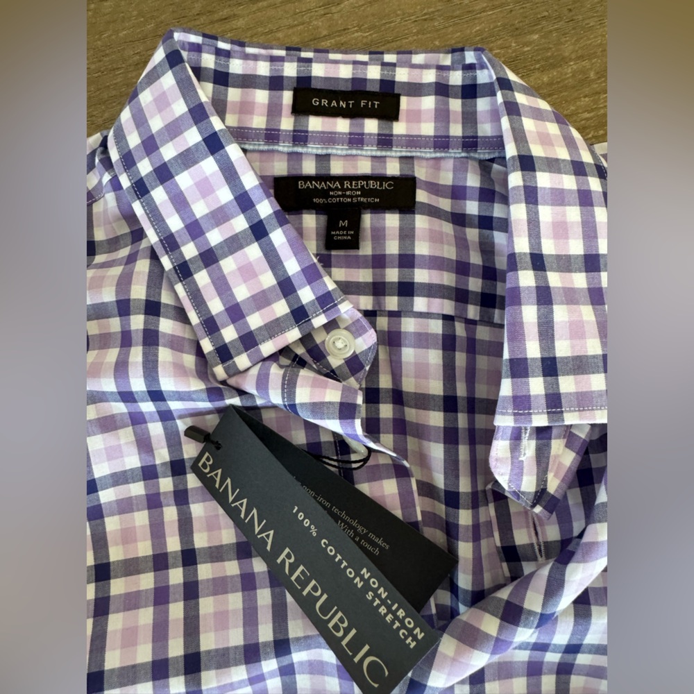 Banana Republic Men's Lavender and White Plaid Shirt